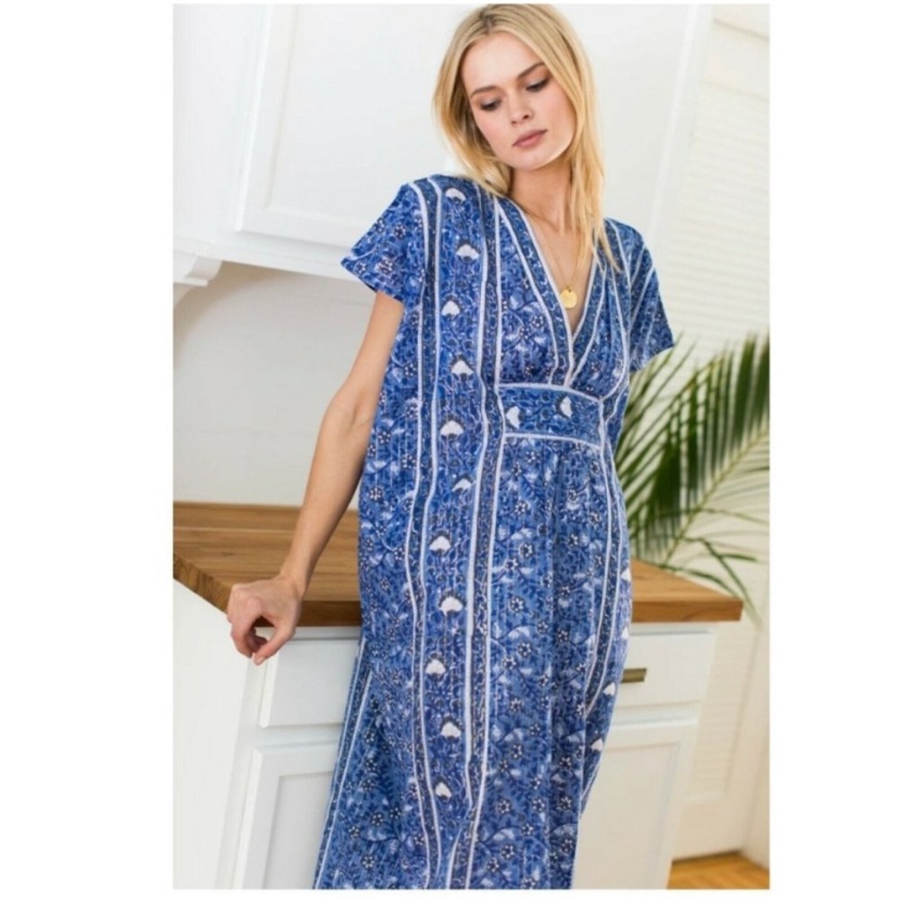 Emerson Fry India Collection Francina Women Blue Sea Lurex Caftan Dress